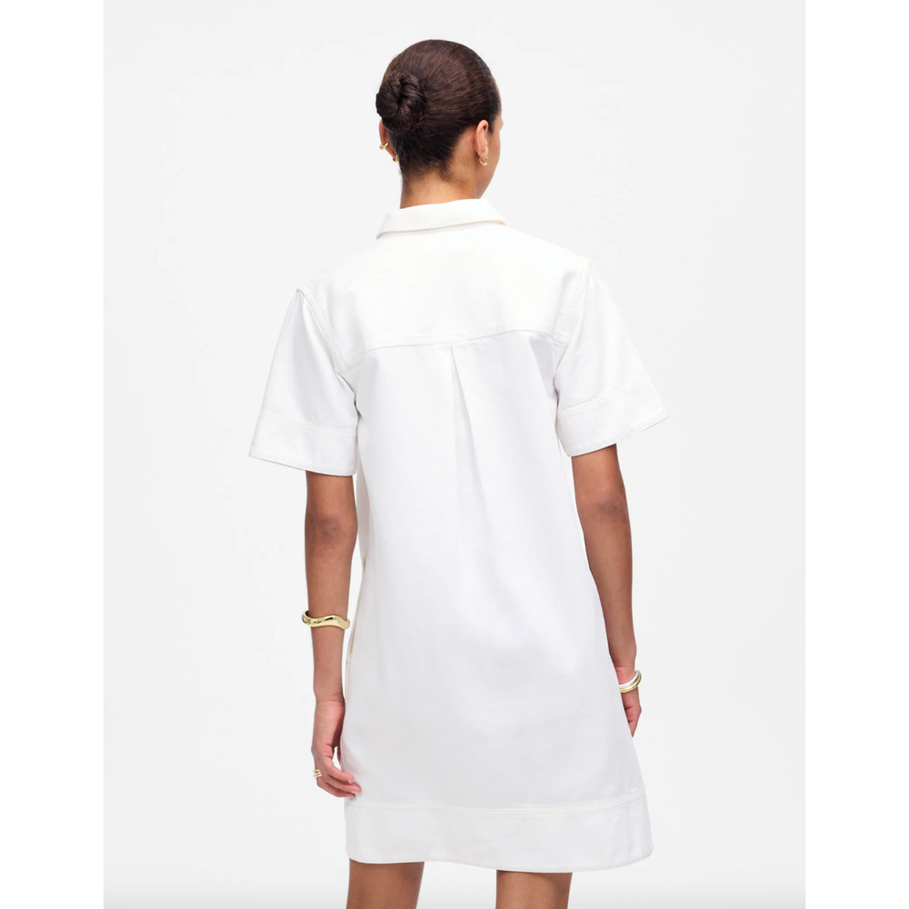 Madewell Denim Popover Dress Shift Pockets Casual Pure White Minimalist S NWT - Picture 4 of 14